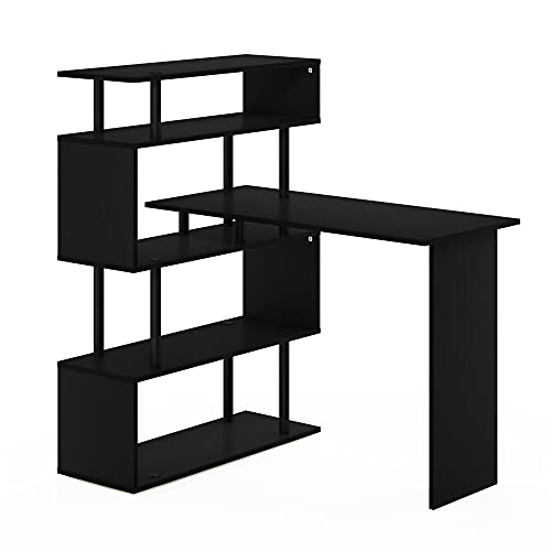 Furinno Classic Desk, 40" Wide L-Shape Gaming Desk, Computer Desk, Writing Desk with 5-Tier S-Shaped Side Shelves for Home Office, Study Room, Dorm, Bedroom, Americano - color: Americano/Black, style: 5-Tier Side Shelves