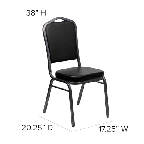 Flash Furniture Hercules Crown Back Stackable Banquet Chair, Silver, 4-Pack | Silver Vein Frame, Vinyl Upholstery - color: Black Vinyl/Silver Vein Frame, size: Set of 4