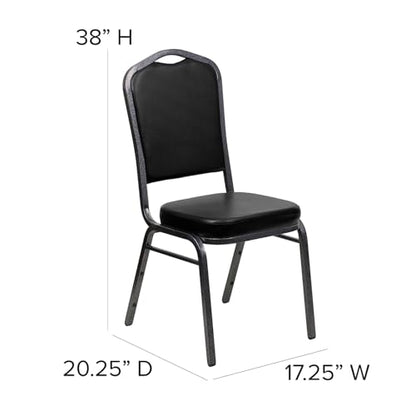 Flash Furniture Hercules Crown Back Stackable Banquet Chair, Silver, 4-Pack | Silver Vein Frame, Vinyl Upholstery - color: Black Vinyl/Silver Vein Frame, size: Set of 4