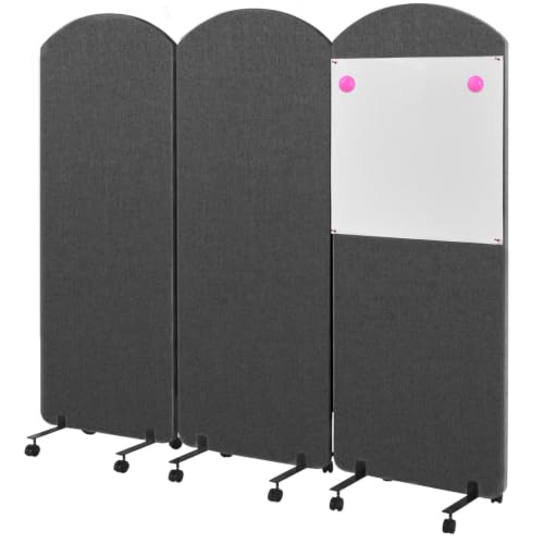 3-Panel Office wall Divider W/Wheels, 72 x 66 in Portable Partition wall | Office Dividers for Sound Proofing & Reducing, Freestandings Privacy Cubicle Temporary Wall with Whiteboards, pen, thumbtacks - color: Dark Gray