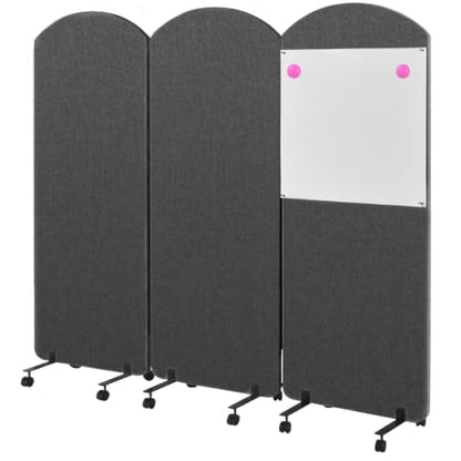 3-Panel Office wall Divider W/Wheels, 72 x 66 in Portable Partition wall | Office Dividers for Sound Proofing & Reducing, Freestandings Privacy Cubicle Temporary Wall with Whiteboards, pen, thumbtacks - color: Dark Gray