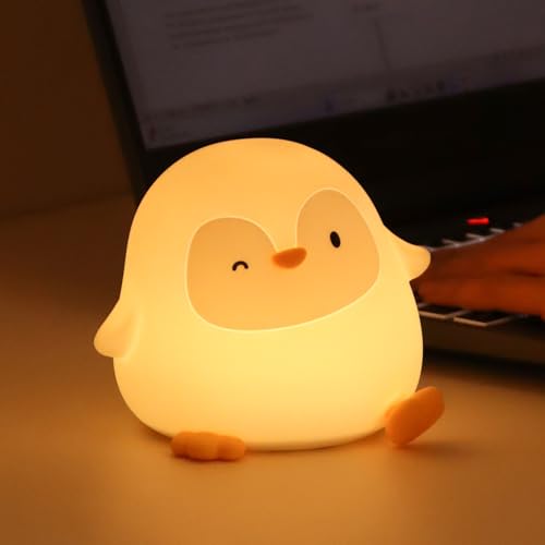 Rytinazzz Silicone Night Light for Kids, 50H Long Battery Penguin Lamp, Gift for Kids, Rechargeable Tap Control, Soft Dimmable Bedside Light with Timer - color: Penguin