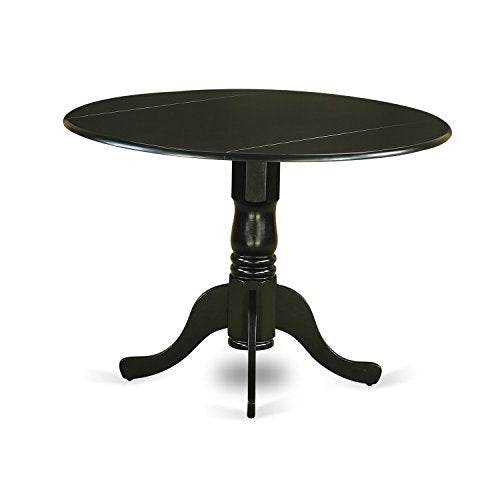 East West Furniture DLVA5-BLK-C 5 Piece Dining Table Set for 4 Includes a Round Kitchen Table with Dropleaf and 4 Linen Fabric Upholstered Dinette Chairs, 42x42 Inch, Black - color: Dlva5-blk-c