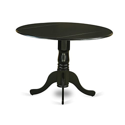East West Furniture DLVA5-BLK-C 5 Piece Dining Table Set for 4 Includes a Round Kitchen Table with Dropleaf and 4 Linen Fabric Upholstered Dinette Chairs, 42x42 Inch, Black - color: Dlva5-blk-c