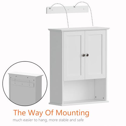 Medicine Cabinet, Over The Toilet Storage Cabinet, 24x30 Inch Wall Mount Bathroom Storage Cabinet with 2 Doors & Adjustable Shelf, Wooden Bathroom Wall Cabinet, White - color: White&silver
