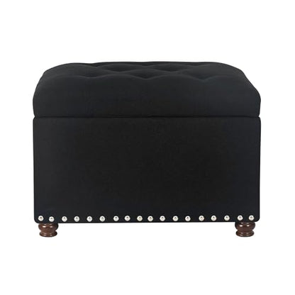 Ottoman with Storage,24" Fabric Ottoman Foot Rest with Hinged Lid Small Rectangle Upholstered Tufted Foot Stools Ottomans for Bedroom Living Room Entryway,Black - color: Dark Black