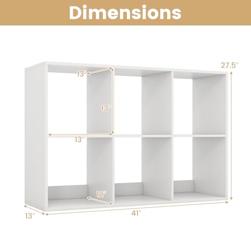 6 Cube Storage Organizer, 2 Tier Floor Standing Bookcase with Anti-Toppling Kits, Wooden Open Display Shelf for Living Room, Bedroom, Study, White Bookshelf with Open Back - size: 6 Cubes