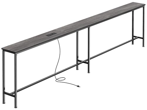 SUPERJARE 102.4 Inch Sofa Table with Power Outlets and USB-C Port,Grey | 5.9 Inch Narrow Console Tables, Entryway Hallway Couch Tables with Storage, Behind Sofa, Small Spaces, Living Room - color: Charcoal Gray, size: 7.9''d x 102.4''w x 31.5''h