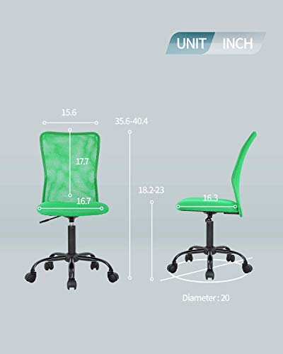 Armless Computer Chair Mesh Office Task Chair Desk Chairs Swivel Rolling Chair with Ergonomic Backrest Height Adjustable Home Office Chair for Adults, Green - color: Green