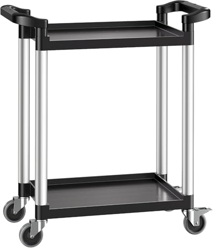 VEVOR Utility Cart, 300 lbs Load Capacity, 2-Tier Utility Plastic Cart with 360° Swivel Wheels (2 with Brakes), 24.4 x 16.1-inch Food Service Cart for Warehouse, Office, Home, Restaurant, Kitchen - style: 2 Tier-300LBS