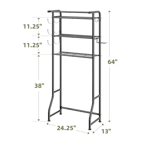 Simple Trending Over The Toilet Storage Cabinet, Metal Bathroom Shelf Organizer with Paper Holder and Hooks, 3 Tier, Black - color: Black With Towel Rack