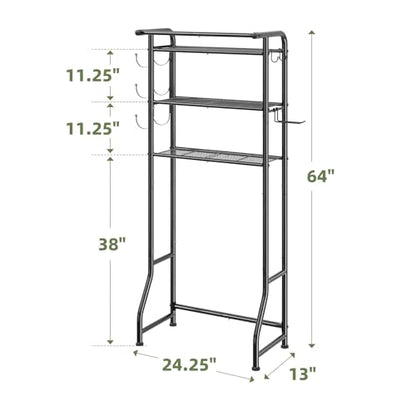Simple Trending Over The Toilet Storage Cabinet, Metal Bathroom Shelf Organizer with Paper Holder and Hooks, 3 Tier, Black - color: Black With Towel Rack