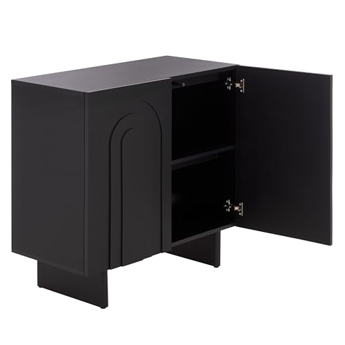 SAFAVIEH Furniture - Simi Media Stand for TVs up to 28" - Black Compact Entertainment Media Console - Storage Cabinet for Living Room, Bedroom (MED3119B) - color: Black