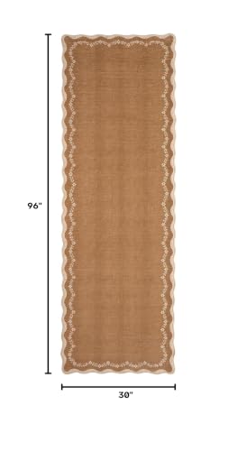 GarveeHome 2.5x8 Scalloped Washable Runner Rug Non Slip Hallway Kitchen Rug | Soft Long Hall Runner Brown Entryway Rug Farmhouse Thin Laundry Mat Stain Resistant Carpet for Bathroom Beside Rug - color: Brown, size: 2'6" x 8' (Rectangular)