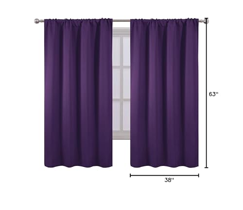Purple Blackout Curtains/38 x 63 Inch/Set of 2 Panels Rod Pocket Room Darkening Curtains for Bedroom - color: Purple, size: 38"W x 63"L (Pack of 2)
