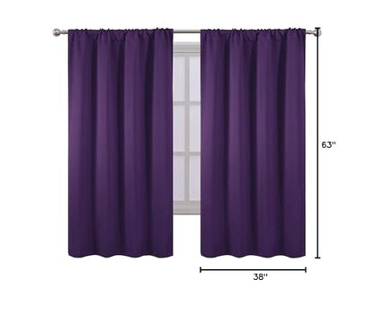 Purple Blackout Curtains/38 x 63 Inch/Set of 2 Panels Rod Pocket Room Darkening Curtains for Bedroom - color: Purple, size: 38"W x 63"L (Pack of 2)