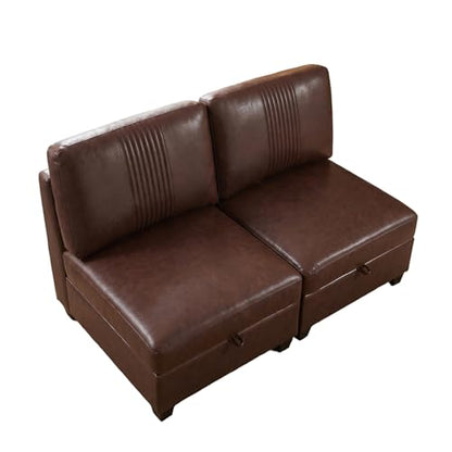 Modern 2 Seaters Modular Sofa with Storage & Sleeper Function, Comfy PU Loveseat Couches for Small Spaces - color: Dark Brown