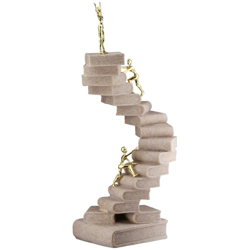 GILDE Path of Knowledge Resin Sculpture Cream Metallic Stone Look Book and Person Shape 30cm High 15cm Wide 10cm Deep - color: Cream, size: 4