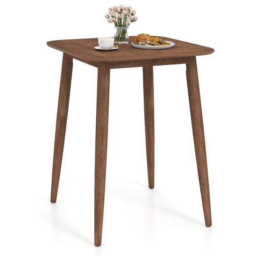 COSTWAY 36 Inch Counter Height Dining Table | Solid Rubber Wood Farmhouse Kitchen Table with Sturdy Pedestal Base, Walnut Finish