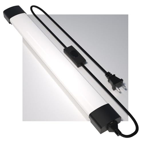 Plug in Light Fixture 2FT Linkable 5000K Under Cabinet Lighting, LED Tube Light Fixture with Plug, Triproof Ceiling Wall Light for Closet Workbench Kitchen Basement Garage | LED Tube Light Fixture with Plug, Triproof Ceiling Wall Light for Closet Workbenc