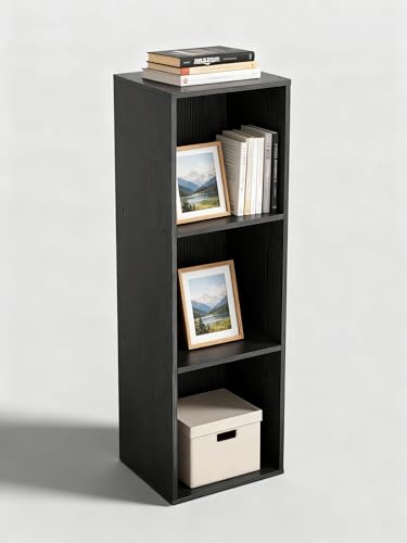 3 Cube Storage Organizer, 3 Tier Cube Low Bookcase Freestanding Storage Display Organizer, Three-Cubes Open Shelf Bookshelf for Home Office (Black, 3-Cube) - color: Black, size: 3-Cube