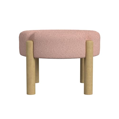 HomePop Luna 22" Round Ottoman - Pink Boucle - color: Pink, size: 22"D x 22"W x 16"H