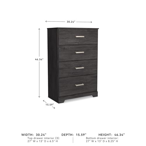 Signature Design by Ashley Belachime Casual 4 Drawer Chest with Easy Glide and Safety Stop, Gray - color: Black, style: Chest of Drawers