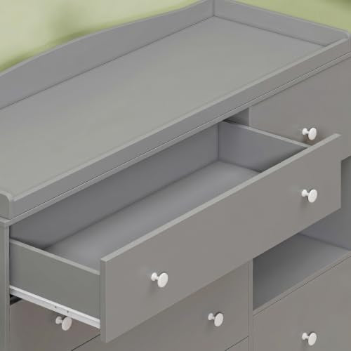 Kids Dresser Cabinet with 6 Drawers, Changing Table for Nursery with Shelf, Multi-Functional Chest of Drawers, Kids Bedroom Furniture, Nightstand for Children's Room, Grey - color: Grey