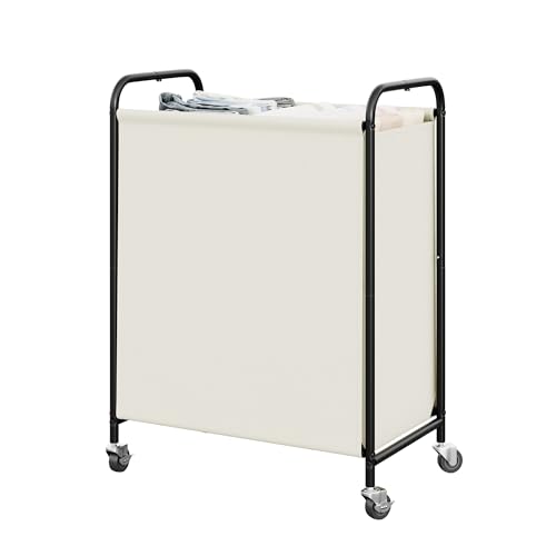 GRANNY SAYS 2 Section Laundry Sorter, 130L Large Hamper Basket with Wheels | Divided Beige Hamper Cart, Rolling Organizer for Bedroom, Bathroom - color: Beige, size: 130L