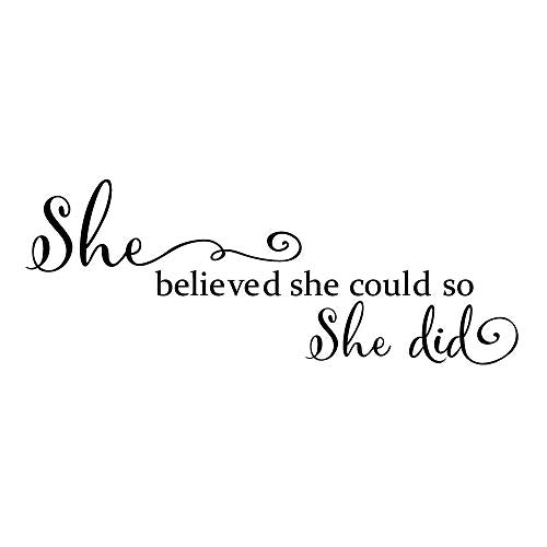 She Believed She Could so She Did - Pure Black Vinyl Wall Decal Carved Letters Girls Inspirational Quote Positive Kids Saying Sticker Home Art Decoration - color: Black