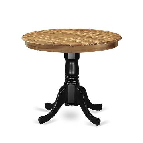 East West Furniture AMT-NBK-TP Antique Mid-Century Modern Dining Table - a Round Dining Table Top with Pedestal Base, 36x36 Inch, Natural & Black - color: Amt-nbk-tp