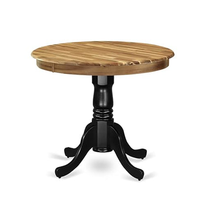 East West Furniture AMT-NBK-TP Antique Mid-Century Modern Dining Table - a Round Dining Table Top with Pedestal Base, 36x36 Inch, Natural & Black - color: Amt-nbk-tp
