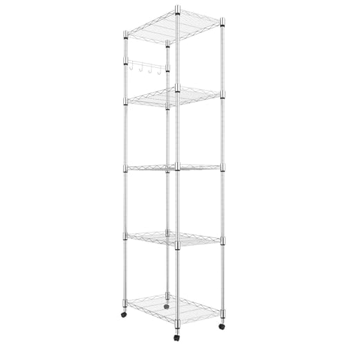 Homdox 5 Tier Steel Wire Shelving Unit on Wheels,Chrome Shelves for Garage Kitchen Living Room,Heavy Duty Shelving Rack, 23.2 x 13.8 x 72 inch (L x W x H) - color: Silver, size: 23.23*13.78*72.05 inch