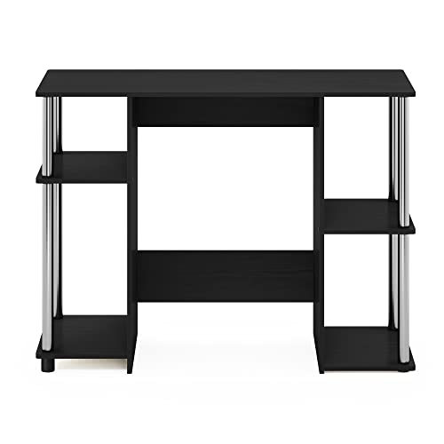Furinno Jaya Computer Study Desk, Americano/Stainless Steel | Open Storage, Computer Study Desk, Office Desk, Stainless Steel, for Home Office, Bedroom, Dorm - color: Americano/Stainless Steel