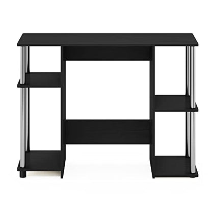Furinno Jaya Computer Study Desk, Americano/Stainless Steel | Open Storage, Computer Study Desk, Office Desk, Stainless Steel, for Home Office, Bedroom, Dorm - color: Americano/Stainless Steel