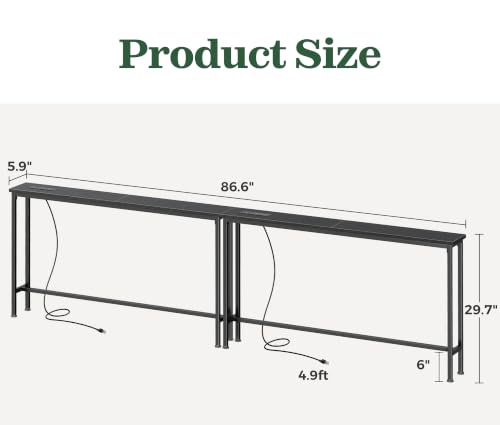 SUPERJARE 86.6 inch Narrow Console Table with Outlet, Sofa Tables, Behind Couch Table, Long Entryway Tables with Charging Station, for Living Room, Black - color: Black, size: 5.9''D x 86.6''W x 29.7''H