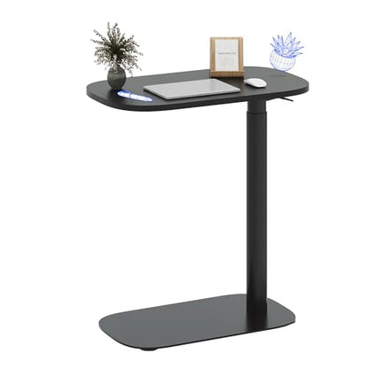 FLEXISPOT 24''Adjustable C Table Gas Spring Mobile Side End Table | Adjustable C table with Wheels, Bedside table for sofa and couch. Laptop Rolling Cart TV Tray, 23.6" W x 13.8" D,Black - color: Black, size: 24x14