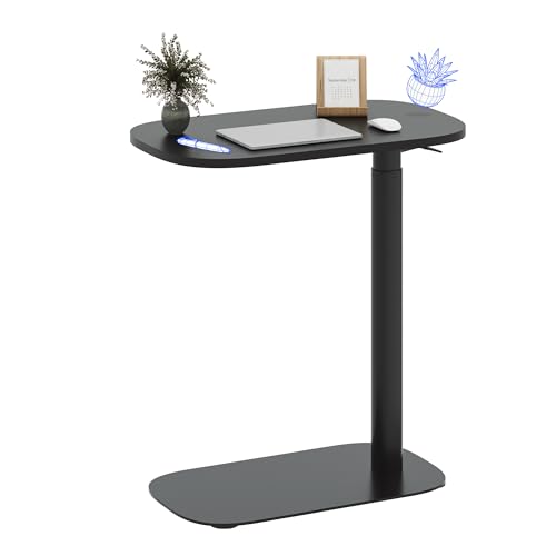 FLEXISPOT 24''Adjustable C Table Gas Spring Mobile Side End Table | Adjustable C table with Wheels, Bedside table for sofa and couch. Laptop Rolling Cart TV Tray, 23.6" W x 13.8" D,Black - color: Black, size: 24x14