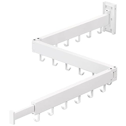 Dr.DJ Clothes Drying Rack for Laundry, Retractable Clothes Hanger Rack Wall Mounted Folding Indoor, Drying Rack, Space Saver Clothes Rack,Collapsible (Tri-Fold) with 18 J-Hooks Laundry Rack White - color: White