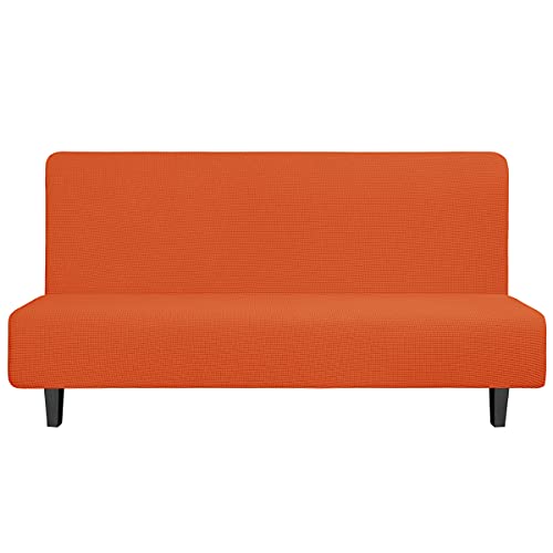 Easy-Going Stretch Futon Slipcover Armless Futon Bed Cover Furniture Protector Without Armrests with Elastic Bottom for Kids, Soft Jacquard Fabric Small Checks (Large, Orange) | Sofa Bed Furniture Protector Without Armrests with Elastic Bottom for Kids, S
