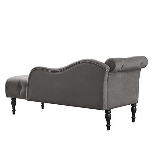 60" Modern Velvet Chaise Lounge Indoor, Upholstered Chair with Left Armrest and Lumbar Pillow, Button Tufted Lounge Sofa for Living Room Bedroom Office, Mini Chaise Longue Sofa (Grey) - color: Grey