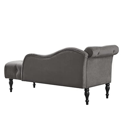 60" Modern Velvet Chaise Lounge Indoor, Upholstered Chair with Left Armrest and Lumbar Pillow, Button Tufted Lounge Sofa for Living Room Bedroom Office, Mini Chaise Longue Sofa (Grey) - color: Grey