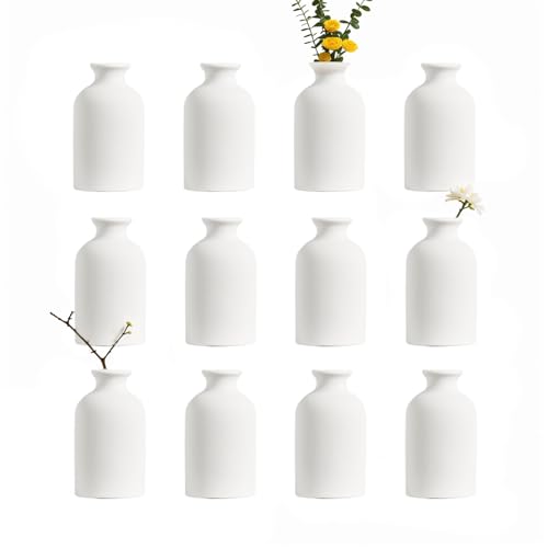 Modern White Small Ceramic Vase Set of 12 for Living Room Bedroom 4.72'' Minimalist Fresh Flower Vases for Home Decor Office Centerpieces Fireplace Nordic Style Gift for Fake Plant 12 Pack - color: 12 Pack White - Style 4