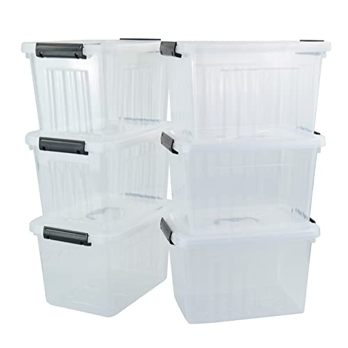 10 L Plastic Clear Storage Box, Plastic Latching Box with Lid, 6-PACK | Clear Design, Locking Latch Lid, Convenient Top Handle, Sturdy Plastic, Multi-Purpose Storage Bin, for Home Office Closet Use - size: 10 L