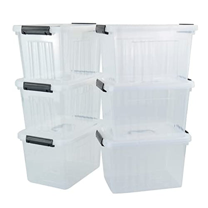 10 L Plastic Clear Storage Box, Plastic Latching Box with Lid, 6-PACK | Clear Design, Locking Latch Lid, Convenient Top Handle, Sturdy Plastic, Multi-Purpose Storage Bin, for Home Office Closet Use - size: 10 L