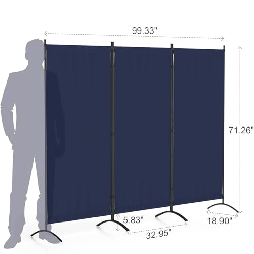 Morngardo Room Divider Folding Privacy Screens 3 Panel Partitions Dividers Portable Separating for Home Office Bedroom Dorm Decor - color: Blue, size: 99'W - 3 Panels