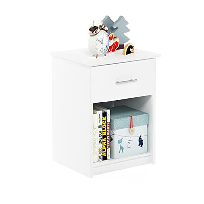 Furinno Tidur Nightstand, Solid White | Bar Handle, with Storage Shelf, Bedside Table, End Table, Side Table, for Bedroom, Closet, Dorm - color: Solid White, style: 1-Pack Handle