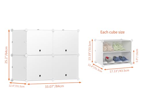 HOMIDEC Shoe Rack Organizer 16 Pair Modular Shoe Storage Cabinet for Closet | PP Plastic, Sturdy Steel Frame, Waterproof, Dustproof, Easy Clean, Shoe Shelves for Closet Garage Hallway Bedroom Entryway