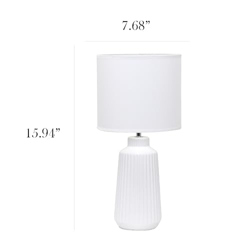 Simple Designs LT1169-OFF 15.94" Glow & Flow Minimalist Grooved Ceramic Table Lamp, Monochromatic Fabric Shade, Textured Accent Lighting, for Bedroom, Office, Living Room, Off-White - color: Off-White