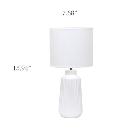 Simple Designs LT1169-OFF 15.94" Glow & Flow Minimalist Grooved Ceramic Table Lamp, Monochromatic Fabric Shade, Textured Accent Lighting, for Bedroom, Office, Living Room, Off-White - color: Off-White